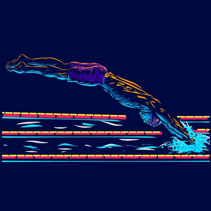 Vetor homem nadando linha de arte retrato logotipo colorido ilustração vetorial abstrata fundo isolado