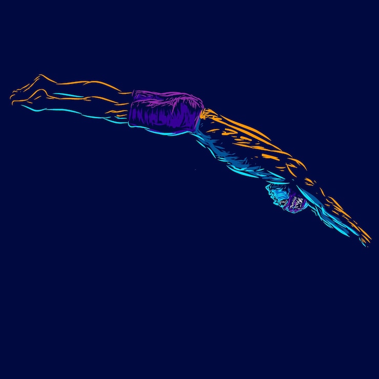 Vetor homem nadando linha de arte retrato logotipo colorido ilustração vetorial abstrata fundo isolado