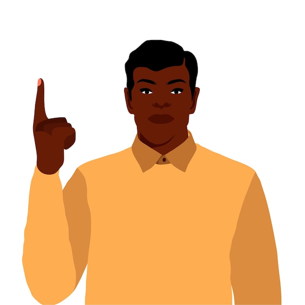 Vetor homem negro moderno e elegante levanta o dedo indicador em um vetor de estilo artístico elegante