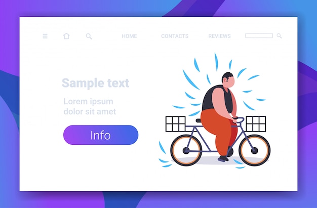 Homem obeso gordo equitação bicicleta excesso de peso cara ciclismo bicicleta perda de peso conceito cópia espaço