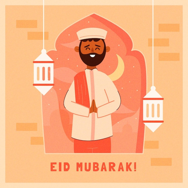 Homem orando design plano eid mubarak