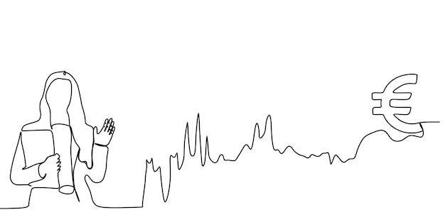 Vetor homem pensando desenho de linha contínua e gráfico de negócios