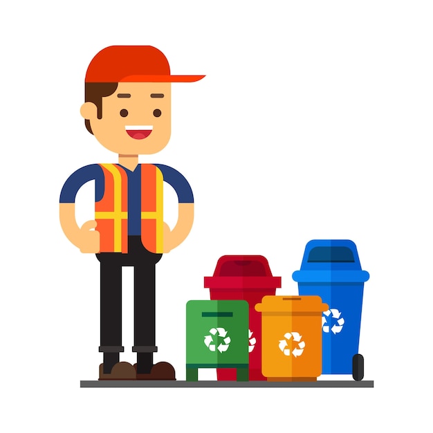 Homem, personagem, avatar, icon.waste, caixas