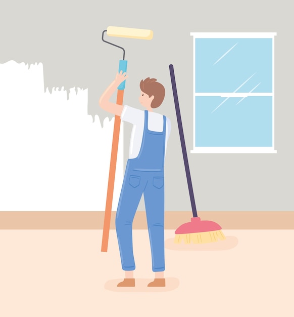 Homem pintando uma parede