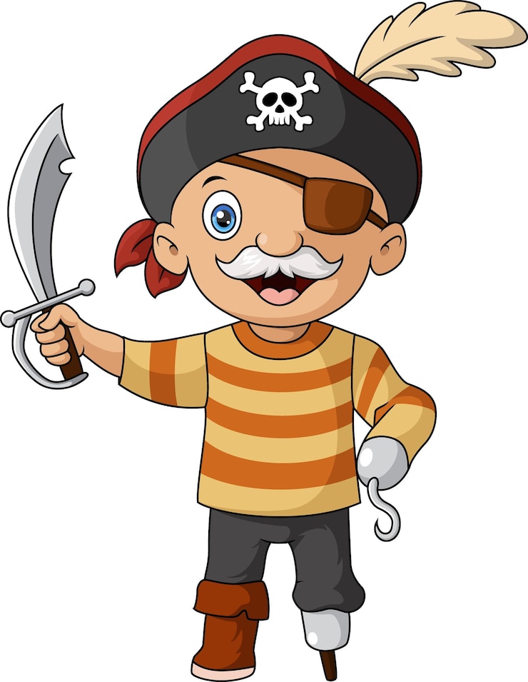 Vetor homem pirata fofo segurando espada