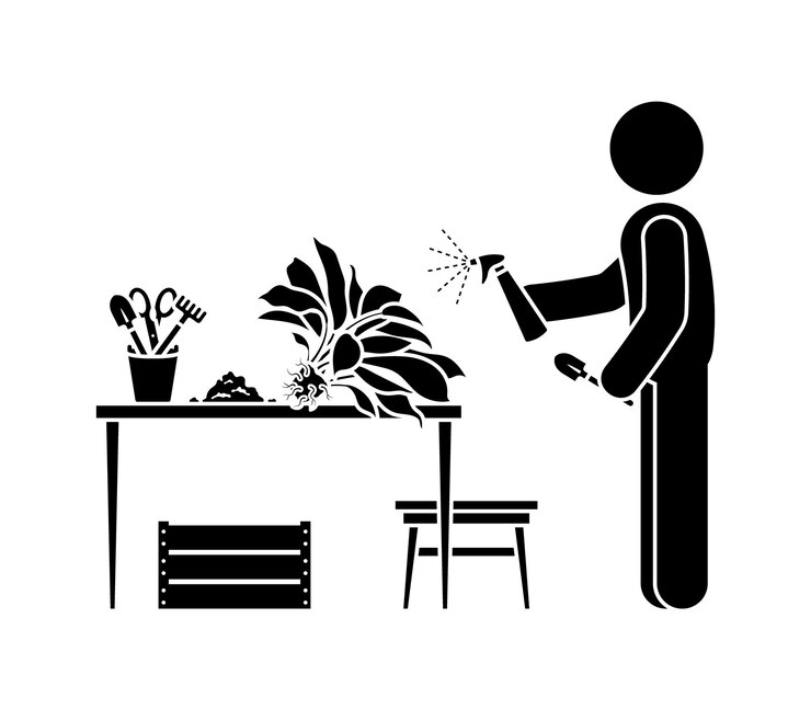 Vetor homem plantando flor em casa ilustração vetorial