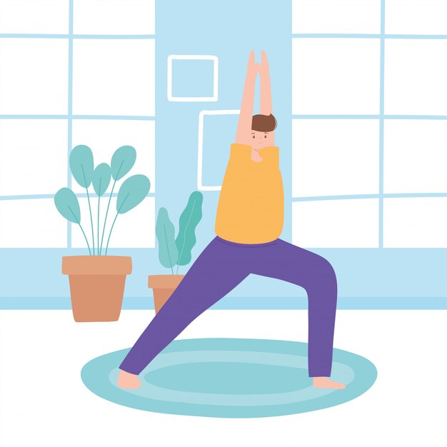 homem praticando exercícios de pose de ioga, estilo de vida saudável, ilustração de prática física e espiritual