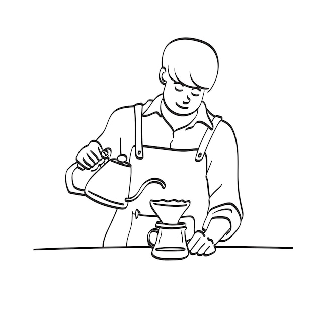 Homem profissional barista está fazendo gotejamento de cerveja ilustração vetor desenhado à mão isolado