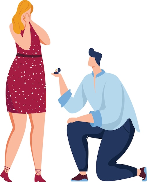 Homem propondo casamento surpreendeu mulher anel de noivado casal momento mulher reação emocional