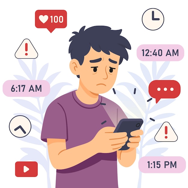 Homem que sofre de vício em redes sociais