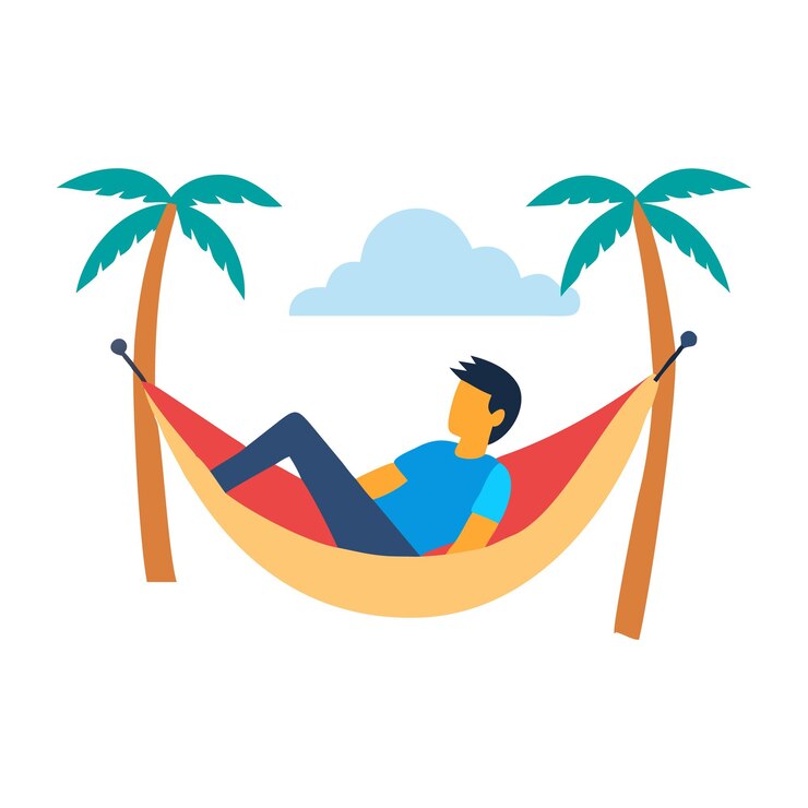 Vetor homem relaxando em uma hamaca em uma praia tropical