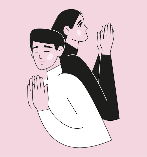 Homem religioso e mulher em oração