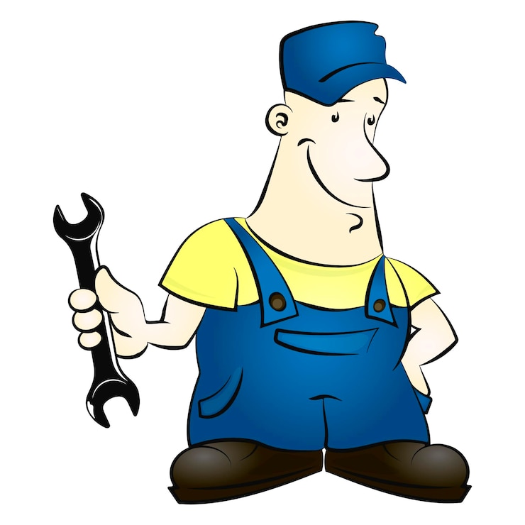 Vetor homem reparador de uniforme com uma chave na mão