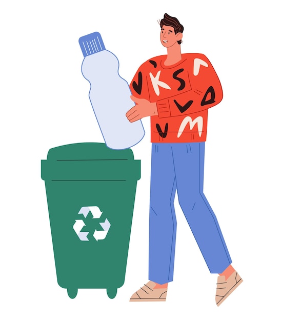 Homem responsável classifica lixo para reciclagem e eliminação de resíduos plásticos