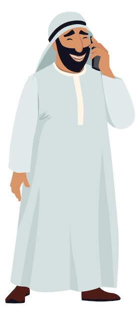 Homem saudita falando no telefone personagem árabe