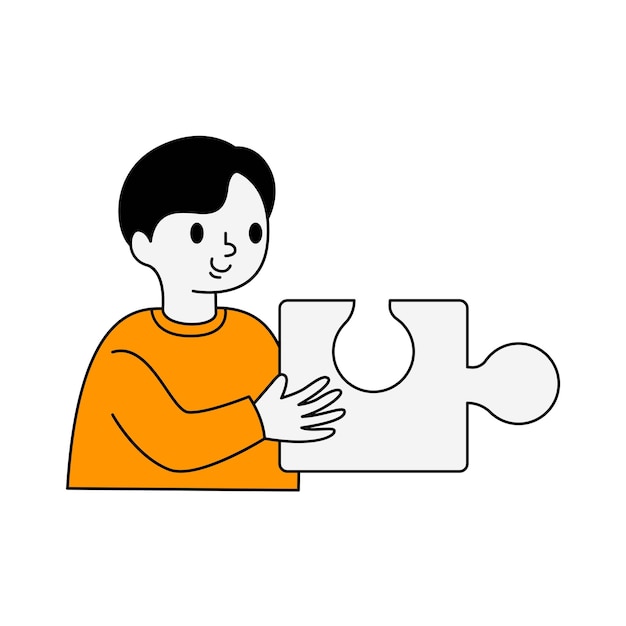 Homem segurando uma peça de quebra-cabeça Ilustração de negócios digitais