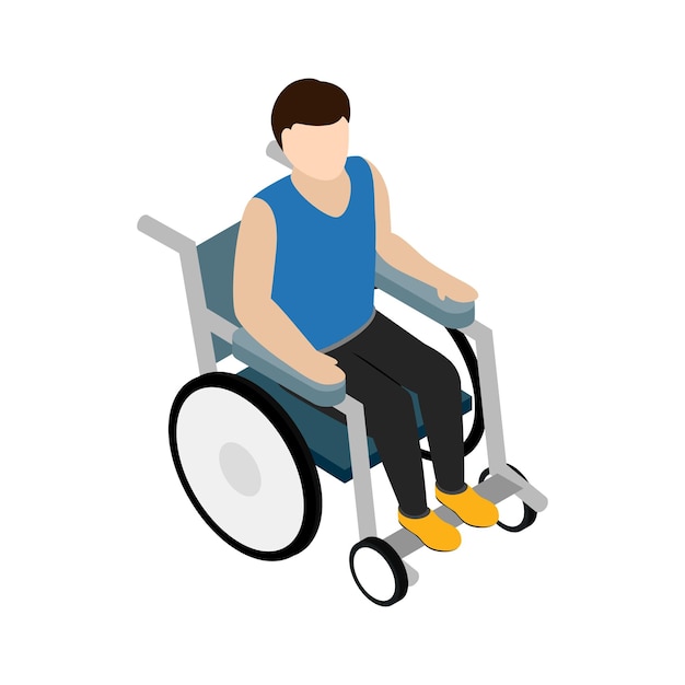 Homem sentado no ícone de cadeira de rodas em estilo 3d isométrico em um fundo branco