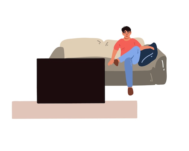 Vetor homem sentado no sofá assistindo tv