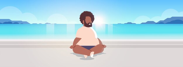 homem sentado pose de lótus no mar praia relaxar conceito de férias verão seaside oceano bonito