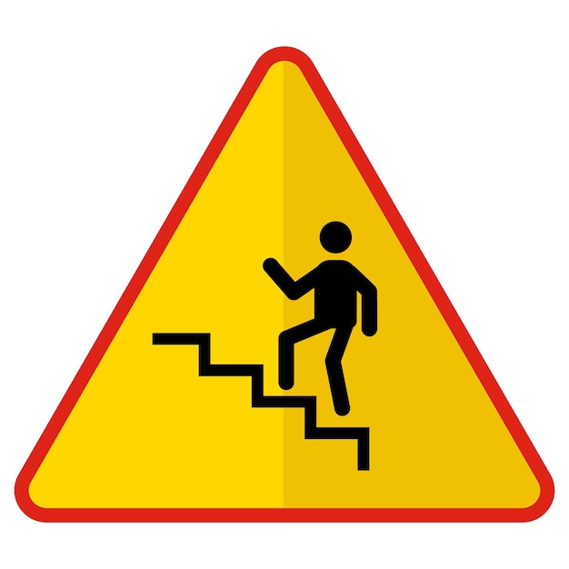 Homem subindo escadas triângulo vermelho amarelo conceito upstairs moderno guia de trânsito aviso regulatório