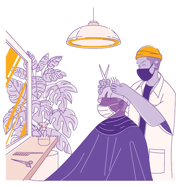 Vetor homem tesoura cortar cabelo barbearia ilustração