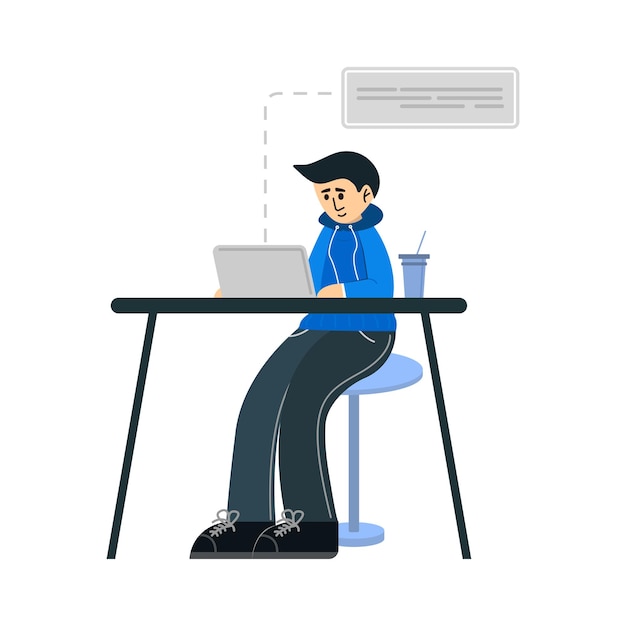 Homem trabalhando em ilustração vetorial de laptop isolado em fundo branco