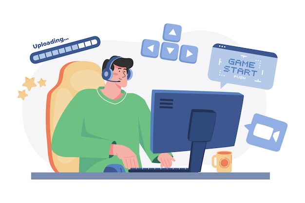 Homem transmitindo o conceito de ilustração de jogos ao vivo