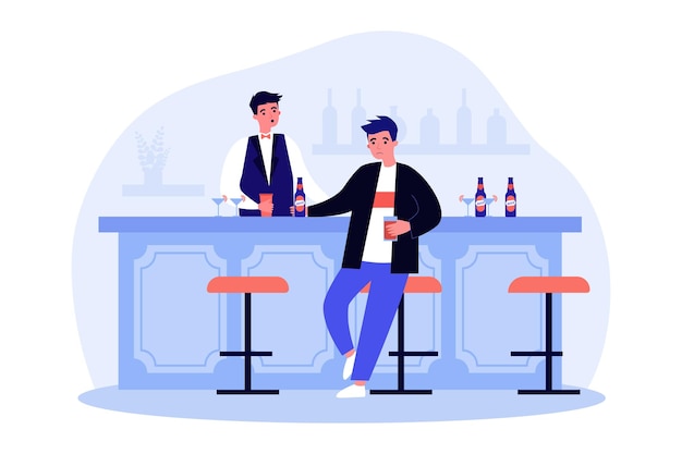 Homem triste solitário bebendo álcool no bar. personagem masculino deprimido com problemas sentado sozinho ilustração vetorial plana. solidão, conceito de estilo de vida para banner, design de site ou página da web de destino