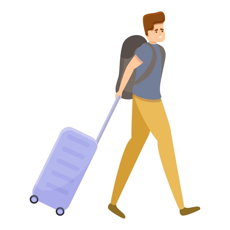 Vetor homem turista com ícone de saco de viagem