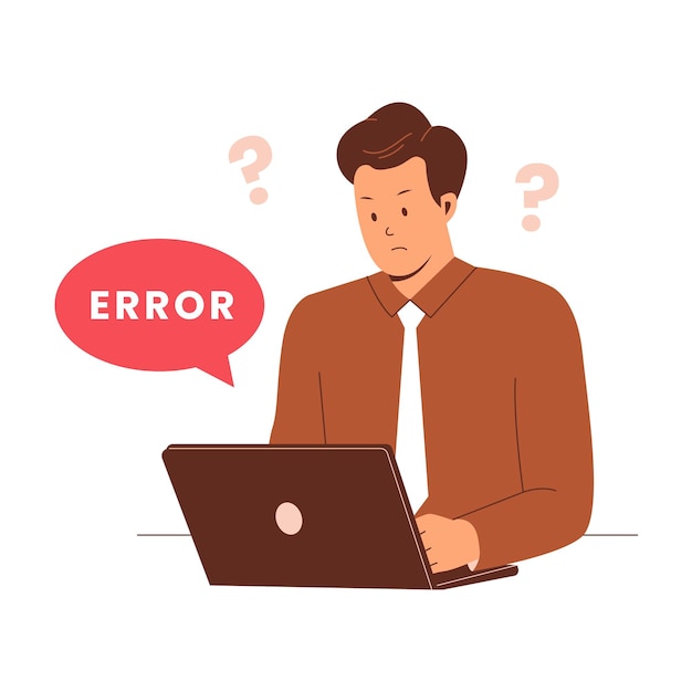 Homem usando conceito de erro de laptop