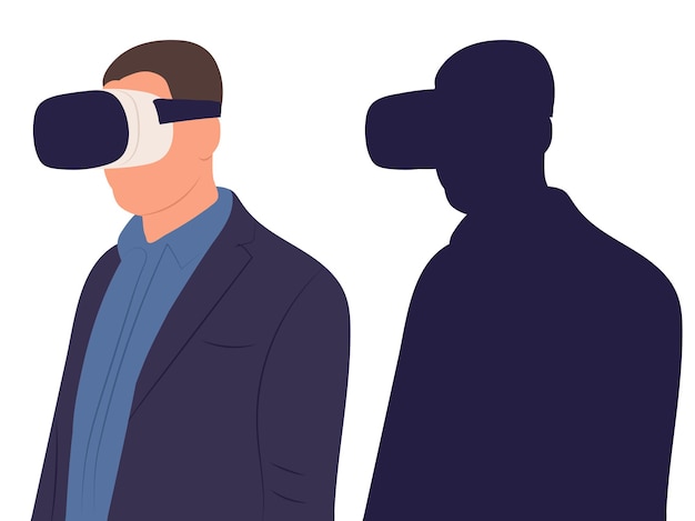 Vetor homem usando óculos de realidade virtual em vetor isolado de design plano