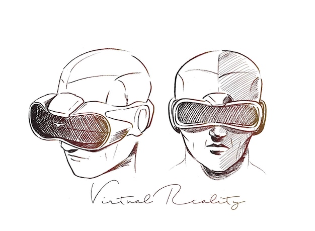 Homem usando óculos de realidade virtual. ilustração em vetor esboço desenhado à mão