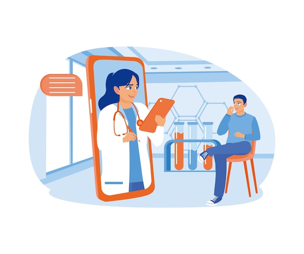 Homem usando um aplicativo de saúde on-line Consulte sua saúde online Conceito de consulta médica on-line Ilustração vetorial plana