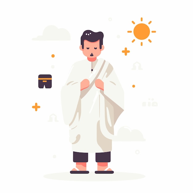 Homem usar roupas ihram para hajj ou umrah ilustrações vetoriais em fundo branco