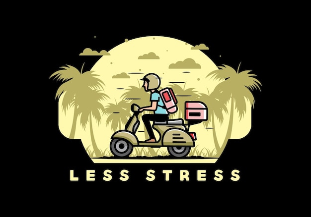 Homem vai de férias andando ilustração de scooter