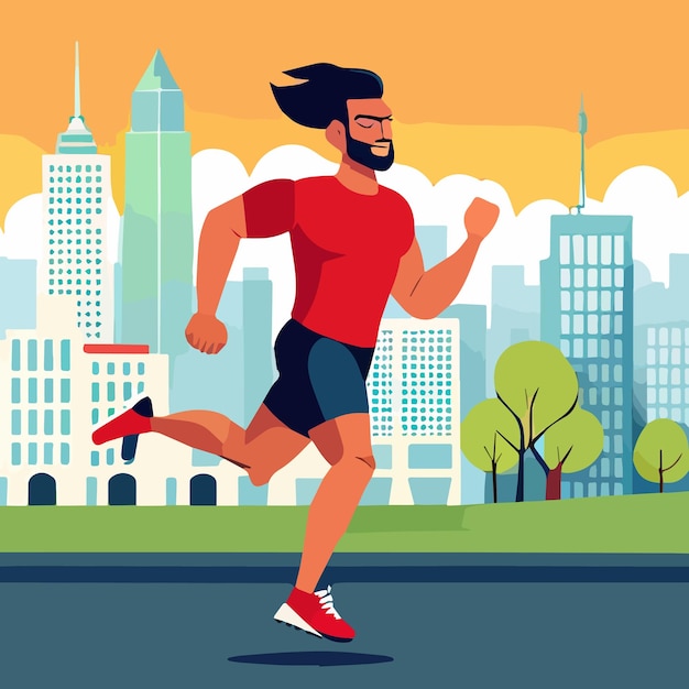 Vetor homem vai para esportes corre de manhã na cidade estilo de vida ativo em ambientes urbanos ao ar livre