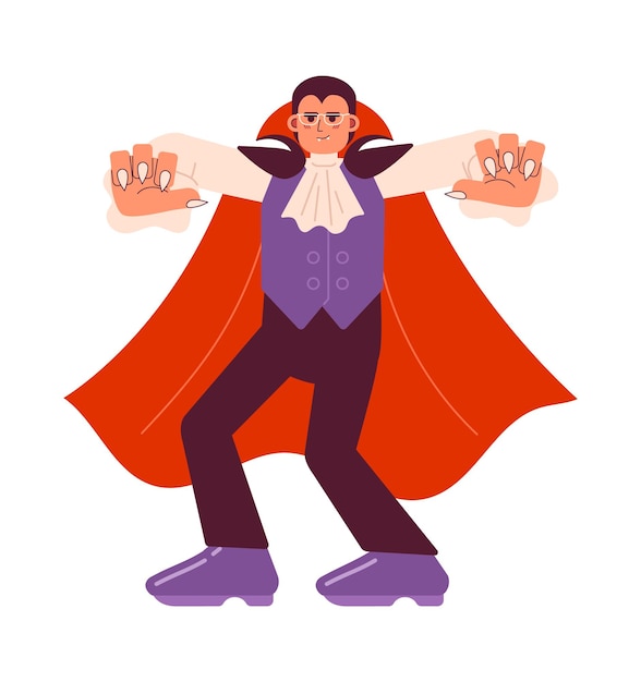 Homem vampiro trickortreating conceito plano vector spot ilustração festa de halloween adulto personagem de desenho animado 2d em branco para web ui design vampire cosplay isolado imagem de herói criativo editável