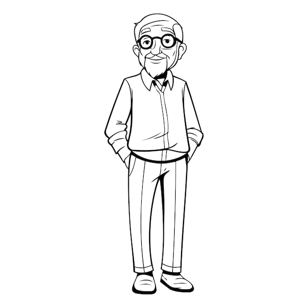 Vetor homem velho avatar personagem de desenho animado com óculos e roupas casuais ilustração vetorial design gráfico