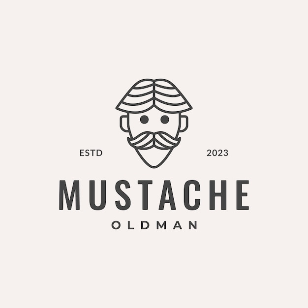 Vetor homem velho bigode sorriso estilo de linha bonito mascote personagem de desenho animado linha hipster logotipo design vetor ícone ilustração