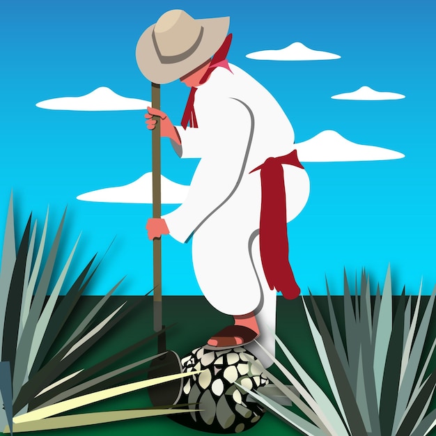 Vetor homem vetor agricultor mexicano de agave