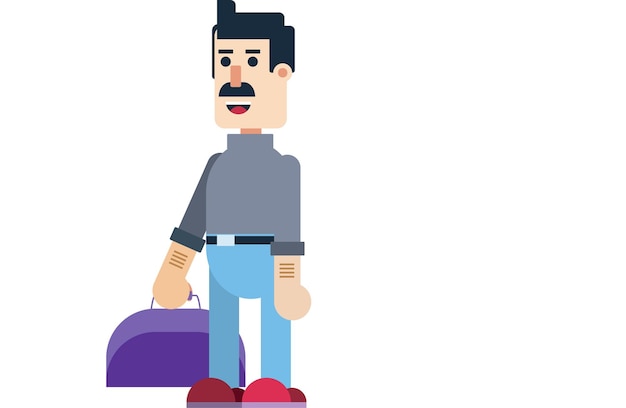 Homem viajante com bagagem personagem de turista
