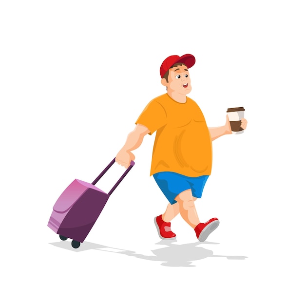 Homem viajante vai sair de férias retrato de turista viajante com mala de viagem