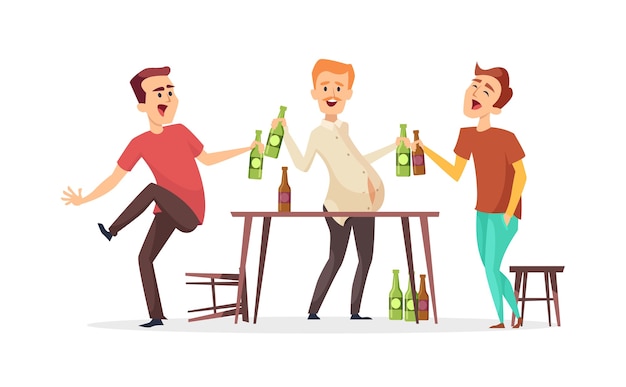 Homens bebem cerveja. personagens de amigos bêbados. festa da cerveja oktoberfest. amigos do sexo masculino em bar ou pub