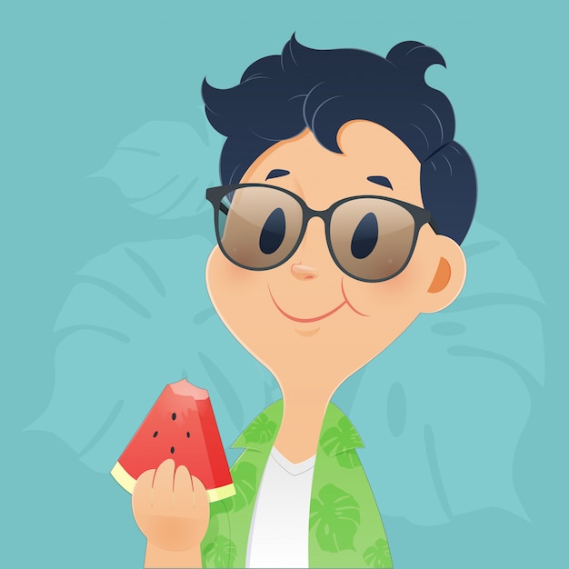 Homens comendo melancia no verão. conceitos de ilustração e desenho vetorial