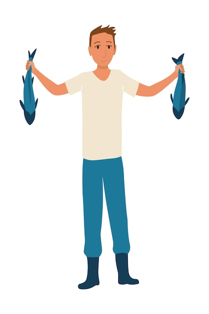 Homens de desenho animado pescando pescadores do sexo masculino personagem com varas de pesca no lago verão processo de captura homens