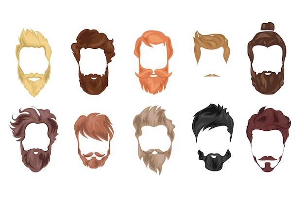 Homens de penteado definem o conceito de ícones nas imagens de estilo cartoon plana de penteados masculinos