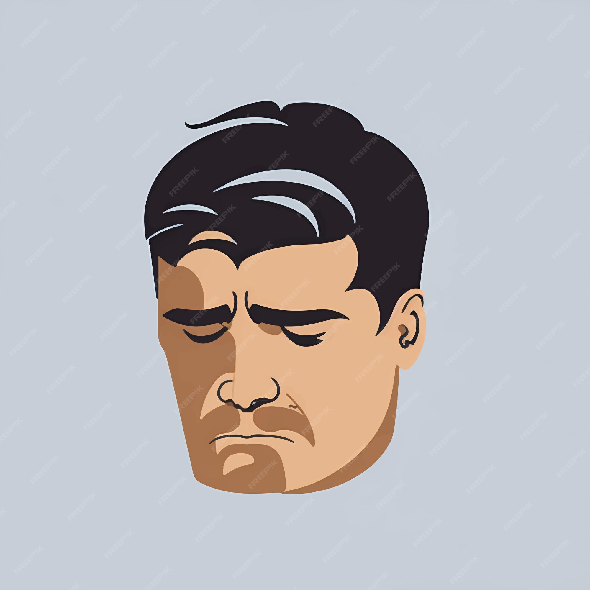 Homem Desespero. Cara Rosto Perfil Cabeça. Transtorno Depressivo.  Frustração Estresse Emoção. Cartoon Bonito Engraçado Personagem Triste.  Deprimido Homem Pessoa. Cabelo Preto. Design Plano. Fundo Branco. Vector  Royalty Free SVG, Cliparts, Vetores, e