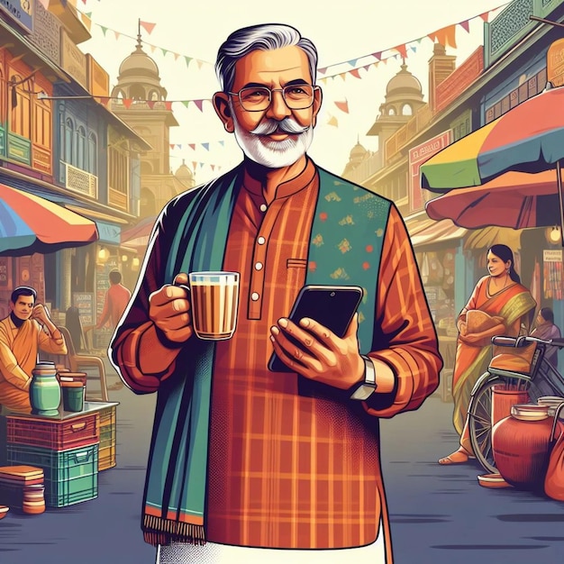 Homens indianos em roupas tradicionais ilustração vetorial