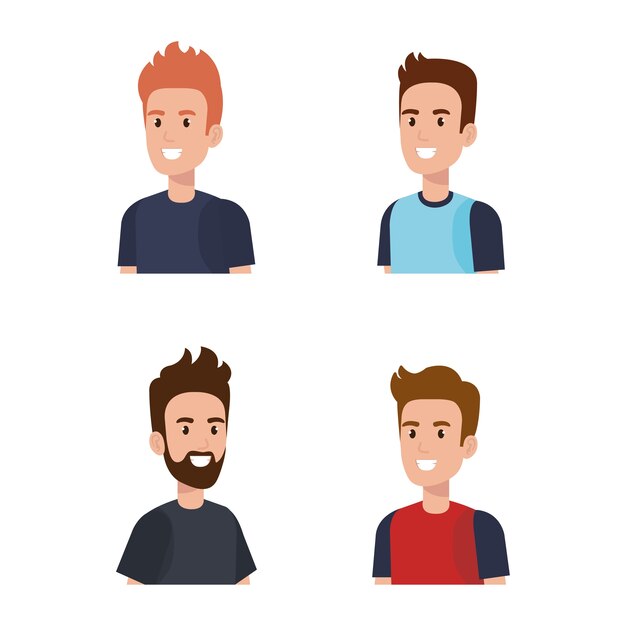 Homens jovens avatares personagens ilustração vetorial design