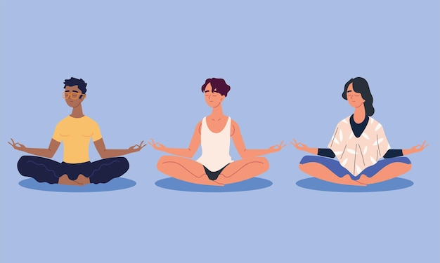 Homens meditam em pose de lótus